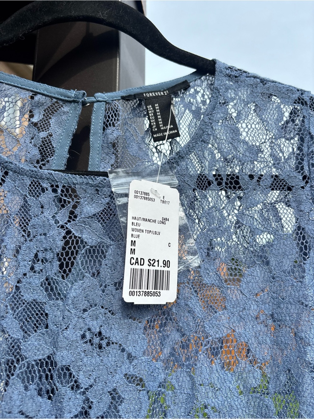 Forever 21 Dusty Blue Lace Ruffle Hem Long-Sleeve Top - Picture 2 of 3